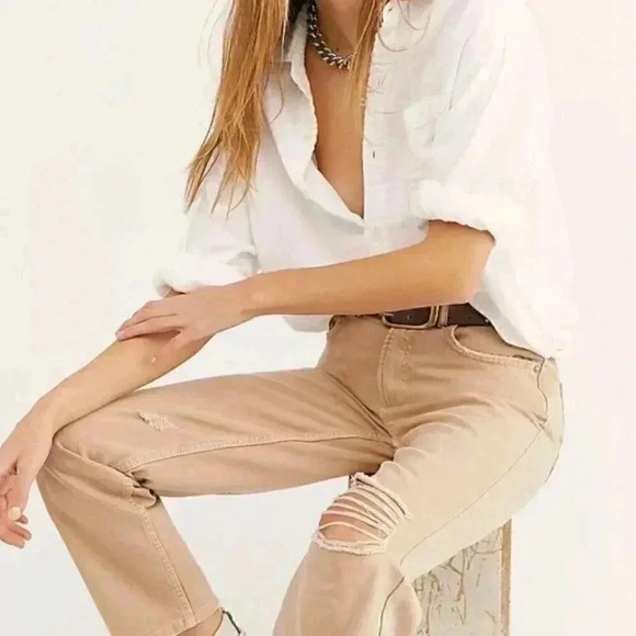 We The Free People Beige Dakota Straight Leg Jeans - Picture 2 of 2